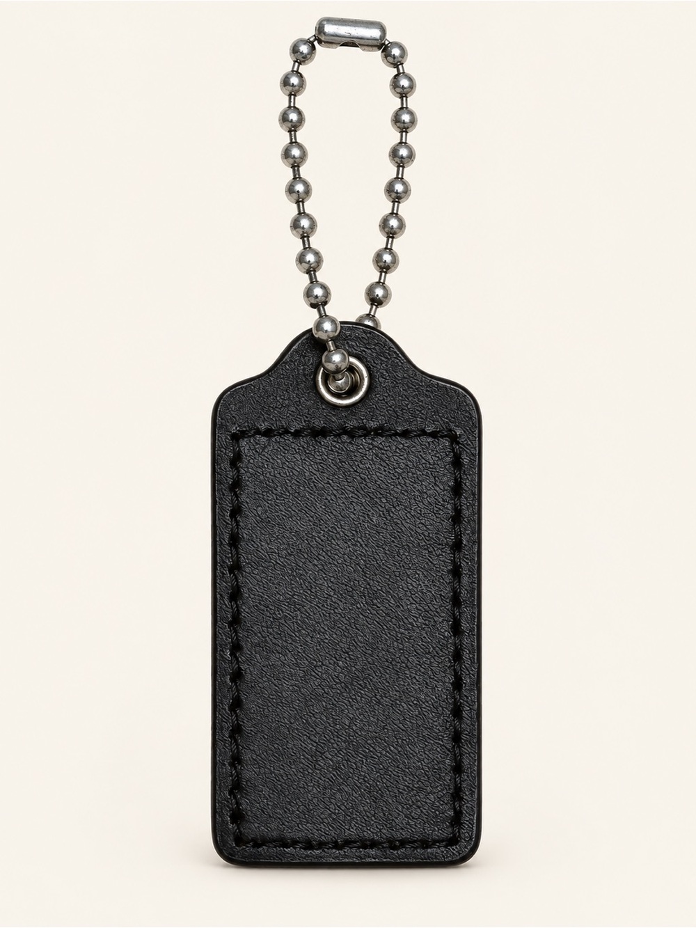 Coach Black Leather Hangtag Keychain Bag Charm Silver Ball Chain - Picture 2 of 2